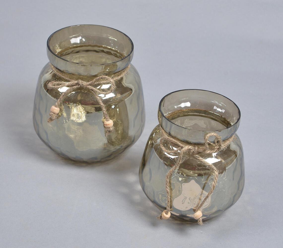 Mercury Toned Smokey Glass Votives (Set of 2) - GAAIA