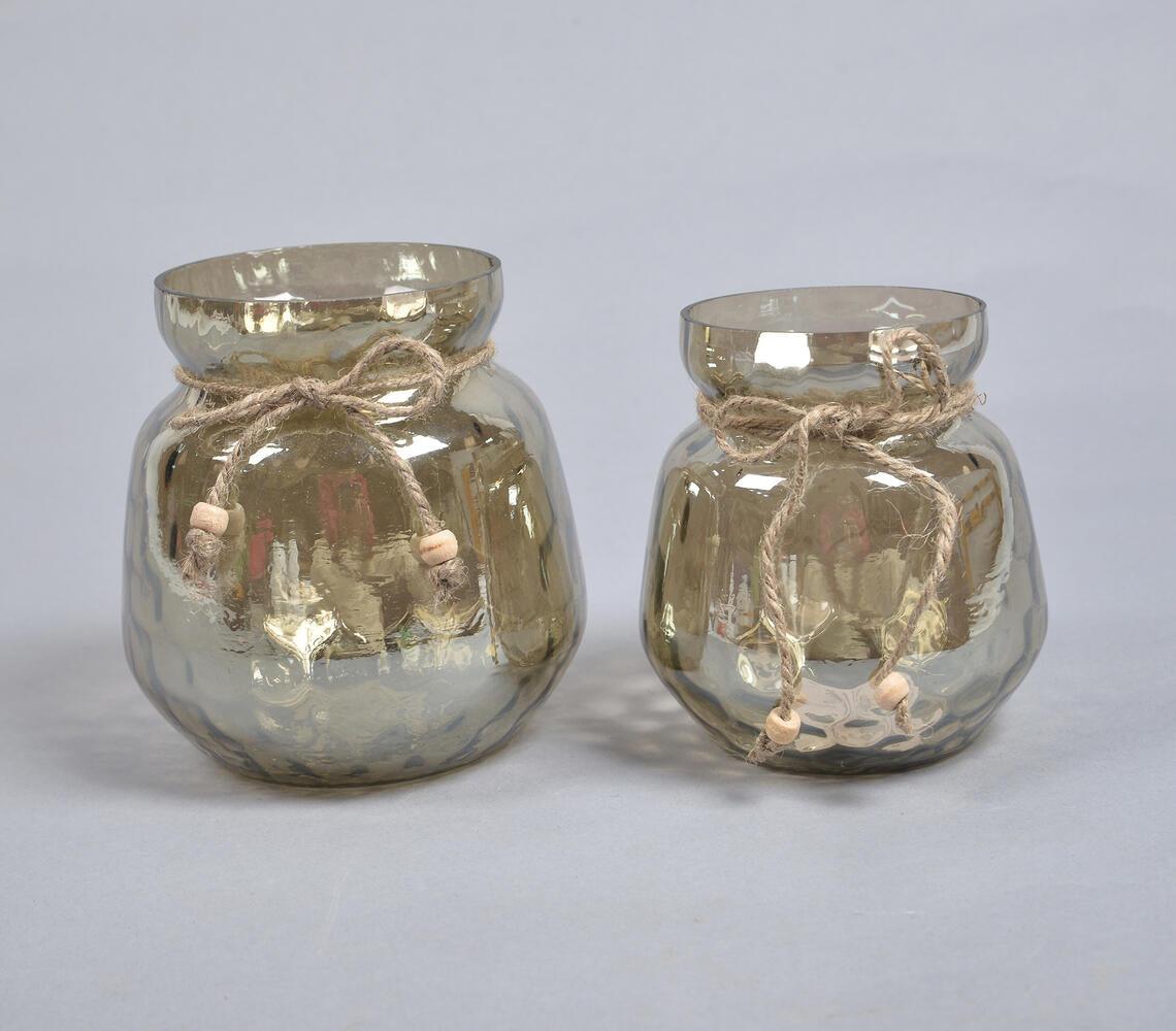 Mercury Toned Smokey Glass Votives (Set of 2) - GAAIA