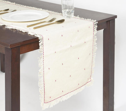 Minimal Cotton Table Runner with Threadwork & Frayed edges - GAAIA