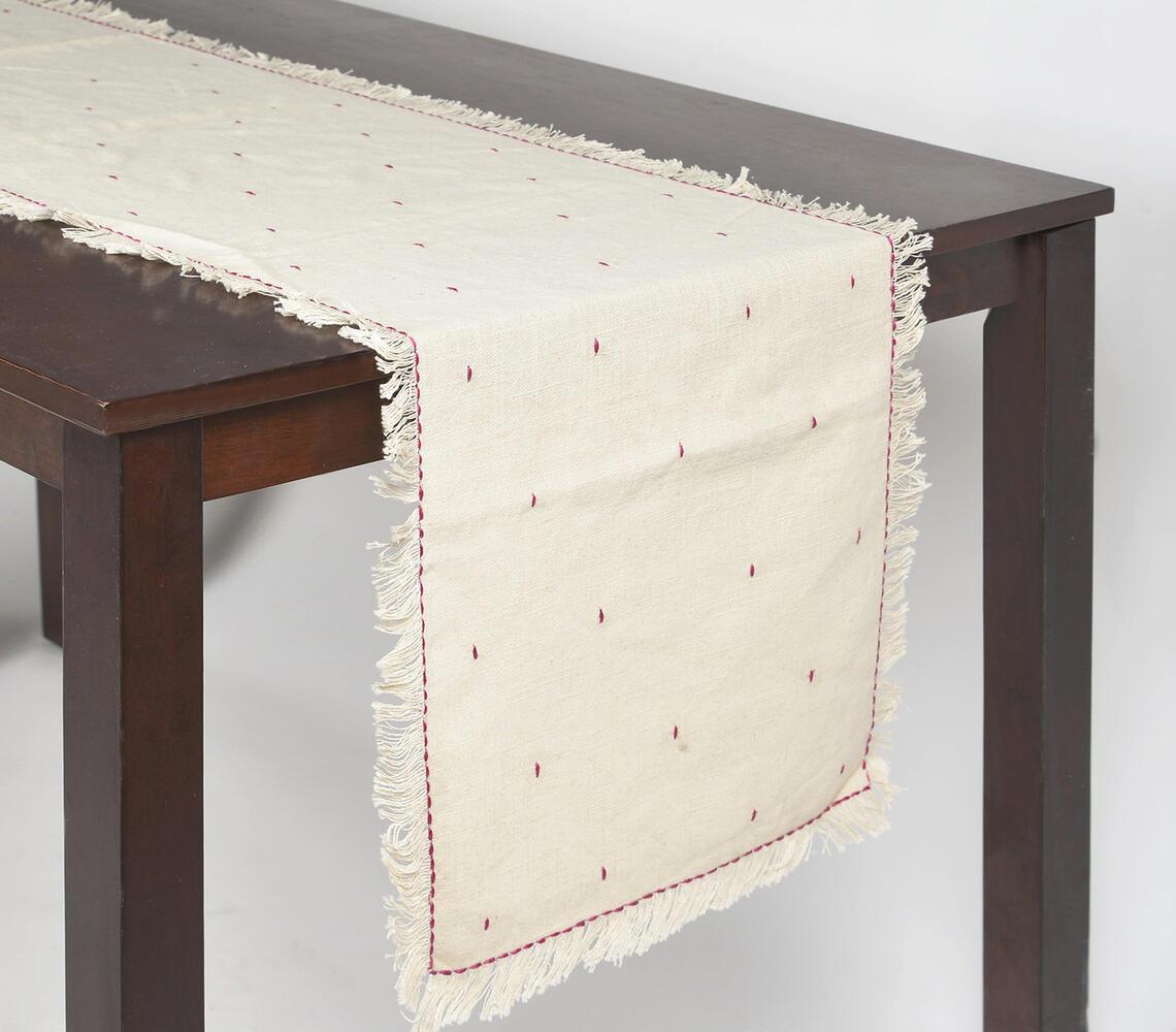 Minimal Cotton Table Runner with Threadwork & Frayed edges - GAAIA