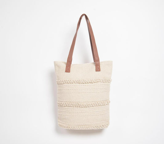 Minimal Texture Striped Cotton Tote Bag - GAAIA