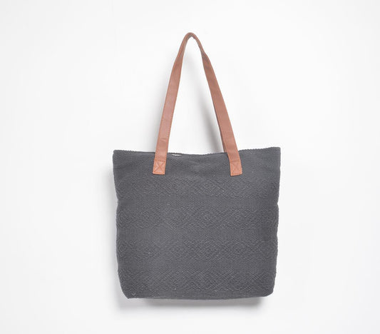 Minimal Textured Black Cotton Tote Bag - GAAIA