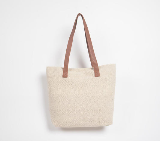 Minimal Textured Off-white Cotton Tote Bag - GAAIA