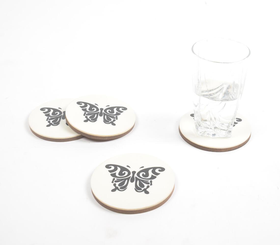 Monochromatic Butterfly MDF & Resin Coasters (Set of 4) - GAAIA