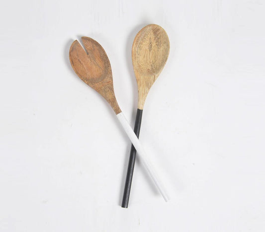 Monotone Enamelled Mango Wood Salad Servers - GAAIA