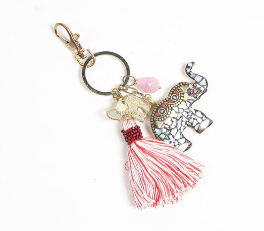 Mosiac Elephant Charm Tasseled Keychain - GAAIA