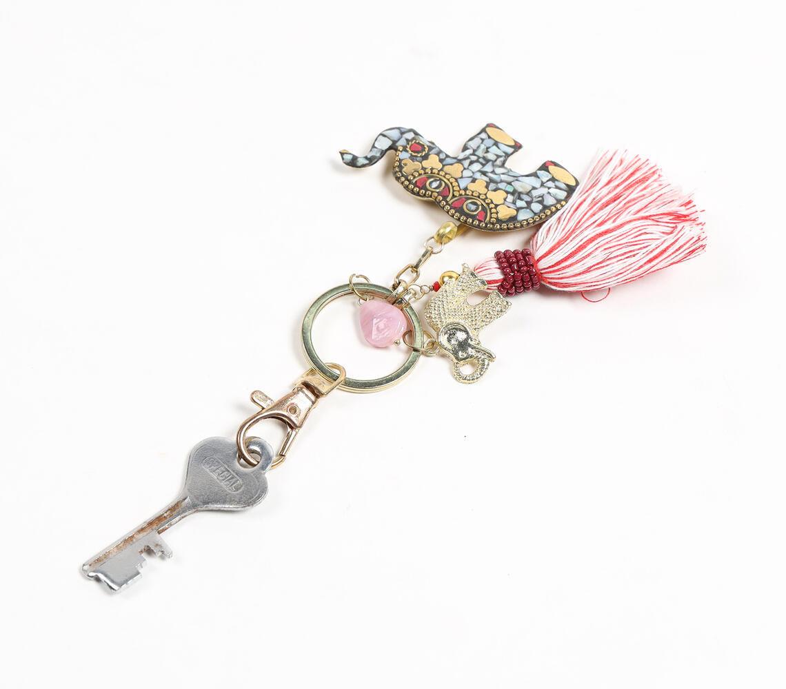 Mosiac Elephant Charm Tasseled Keychain - GAAIA