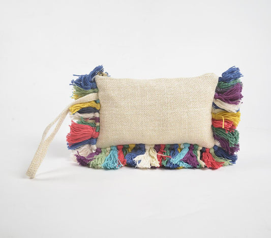 Multi-Tasseled Solid Jute Pouch - GAAIA