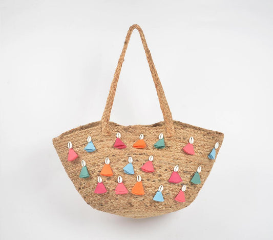 Multicolor Tassels & Shells Jute Tote bag - GAAIA