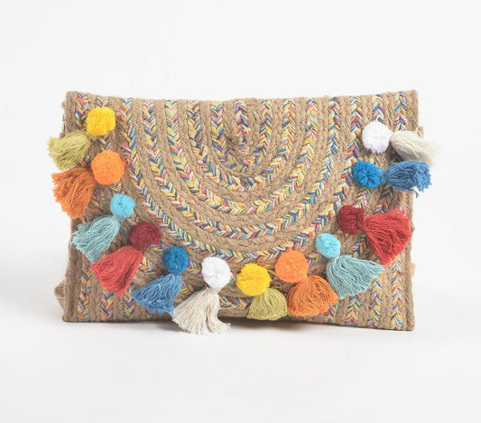 Multicolor Tassels Jute Sling Bag - GAAIA