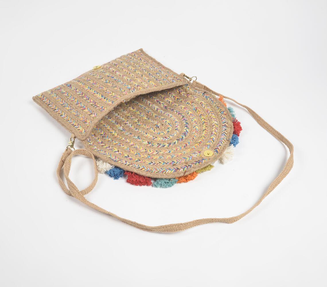 Multicolor Tassels Jute Sling Bag - GAAIA