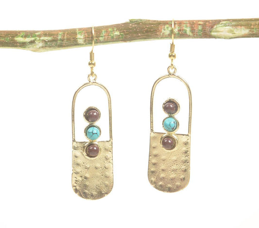 Natural Stone & Beaten Brass Dangle earrings - GAAIA