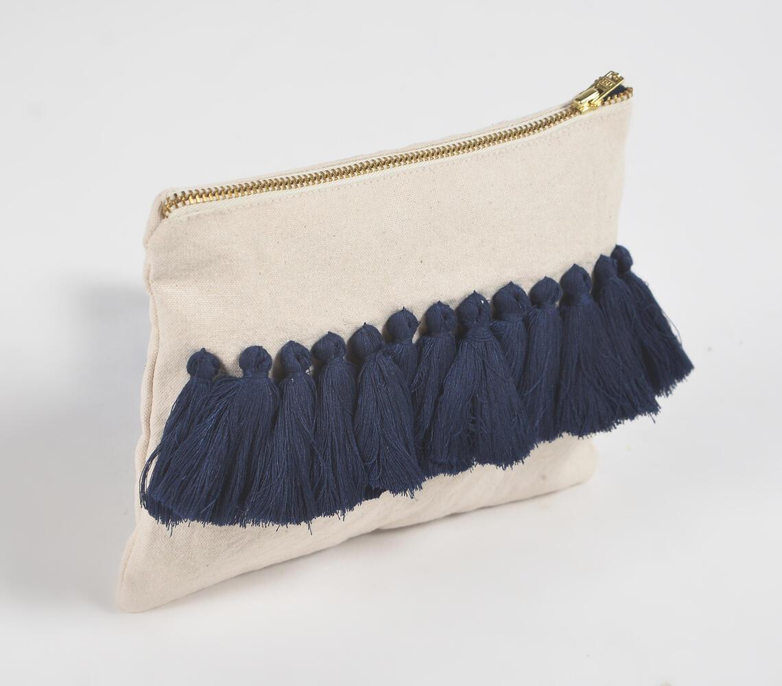 Navy Tasseled Solid Travel Pouch - GAAIA