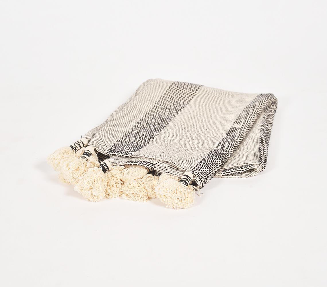 Neutral Striped & Tasseled Throw - GAAIA