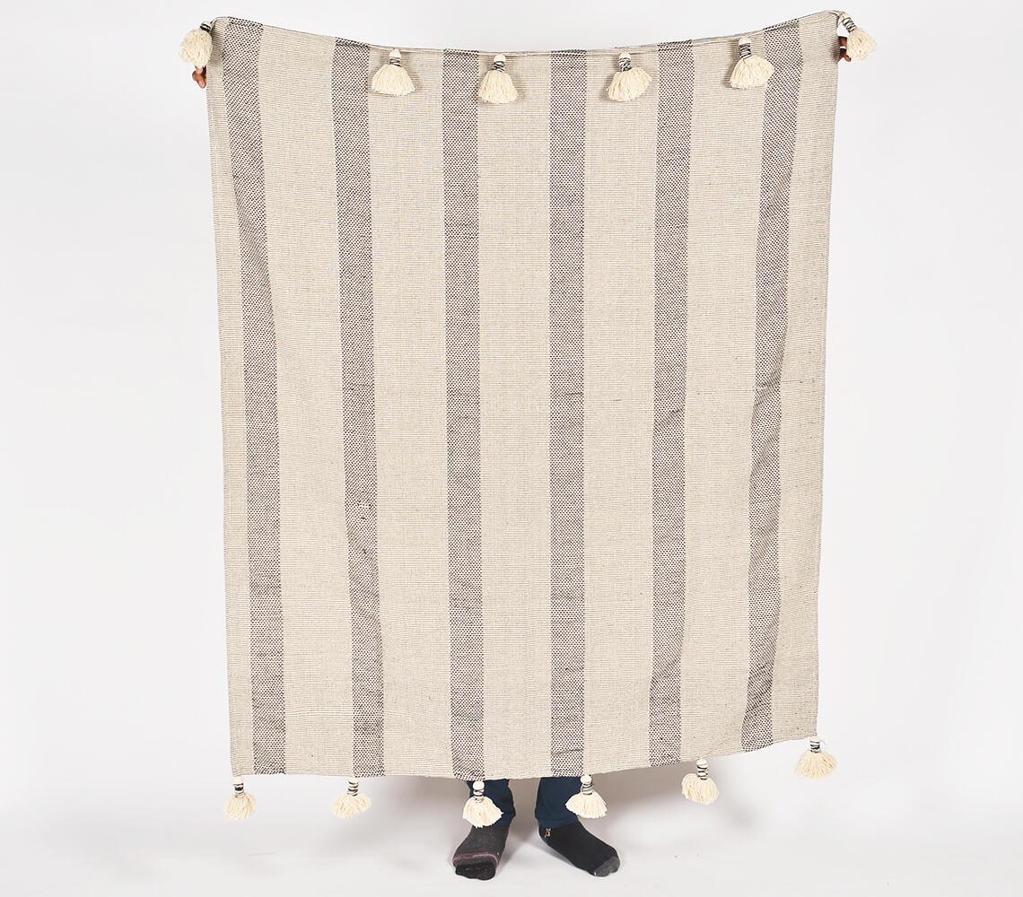 Neutral Striped & Tasseled Throw - GAAIA