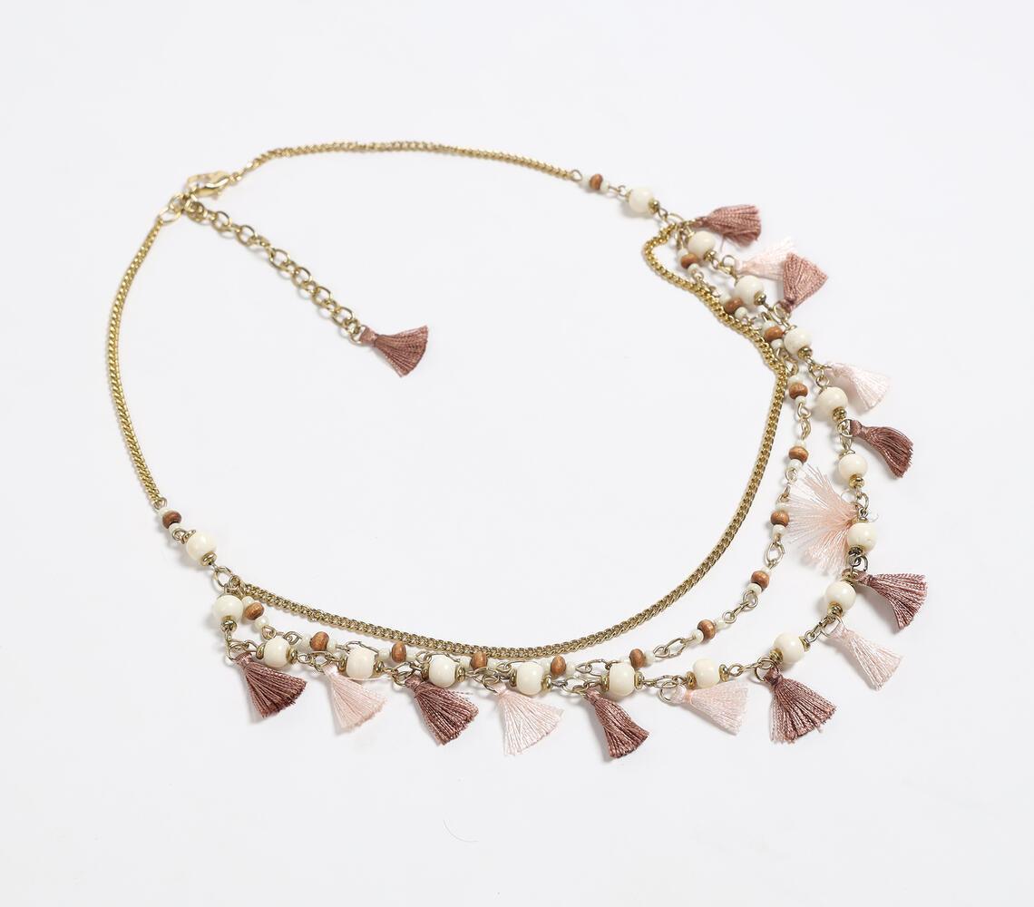 Neutral Tasseled & beaded Necklace - GAAIA