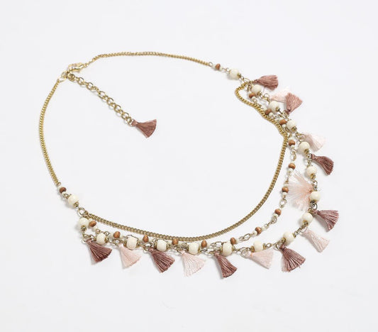 Neutral Tasseled & beaded Necklace - GAAIA