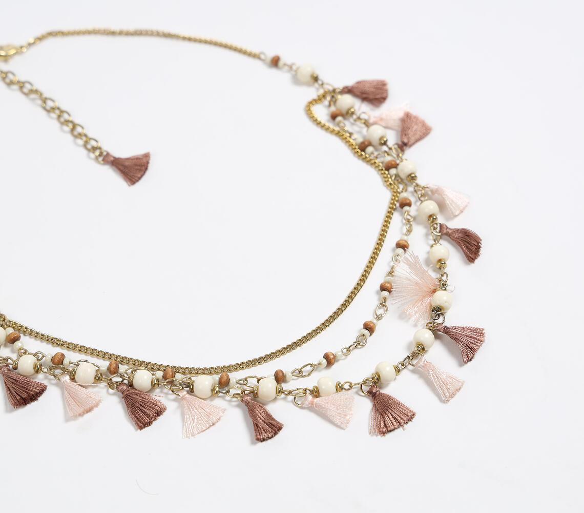 Neutral Tasseled & beaded Necklace - GAAIA