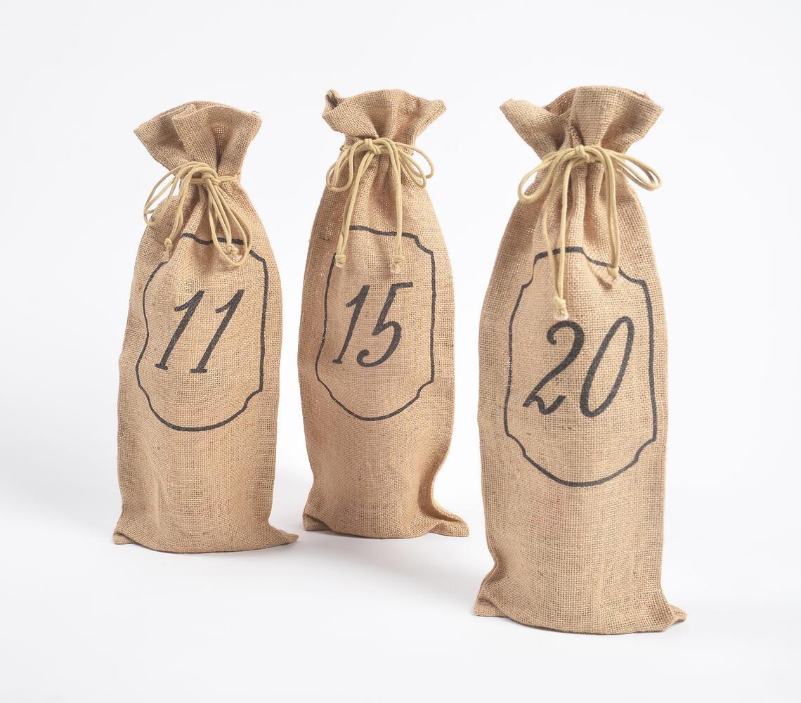 Numeric Drawstring Jute Wine Bags (Set of 3) - GAAIA