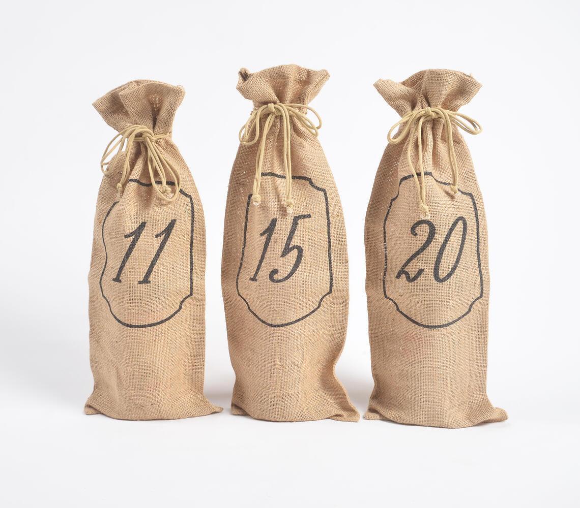 Numeric Drawstring Jute Wine Bags (Set of 3) - GAAIA