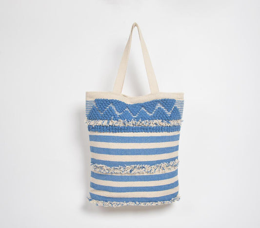 Ocean Striped & Tufted Beach Tote Bag - GAAIA