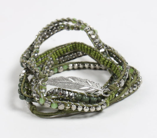 Olive & Metallic Beaded Cluster Bracelet - GAAIA