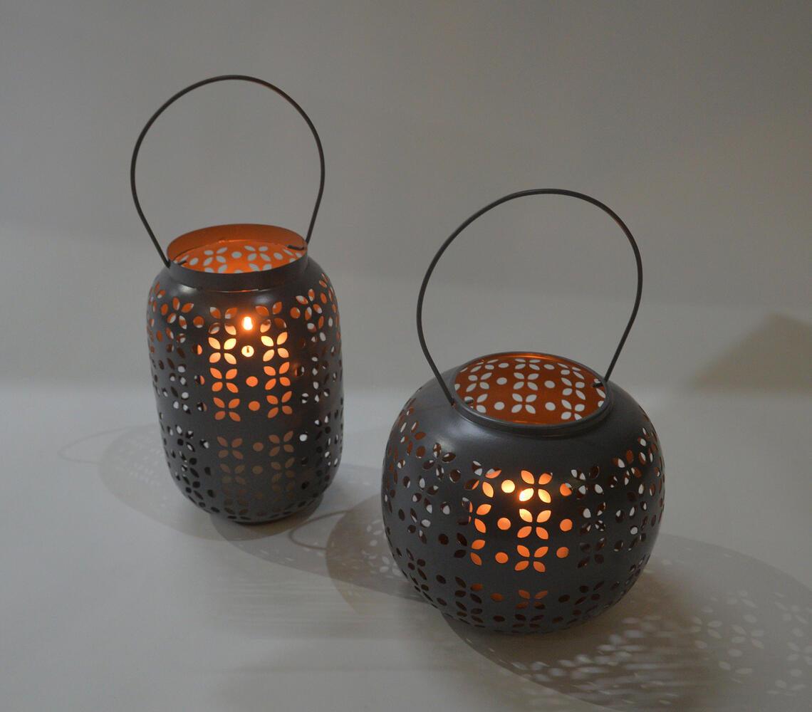 Perforated Grey Iron Lanterns (Set of 2) - GAAIA