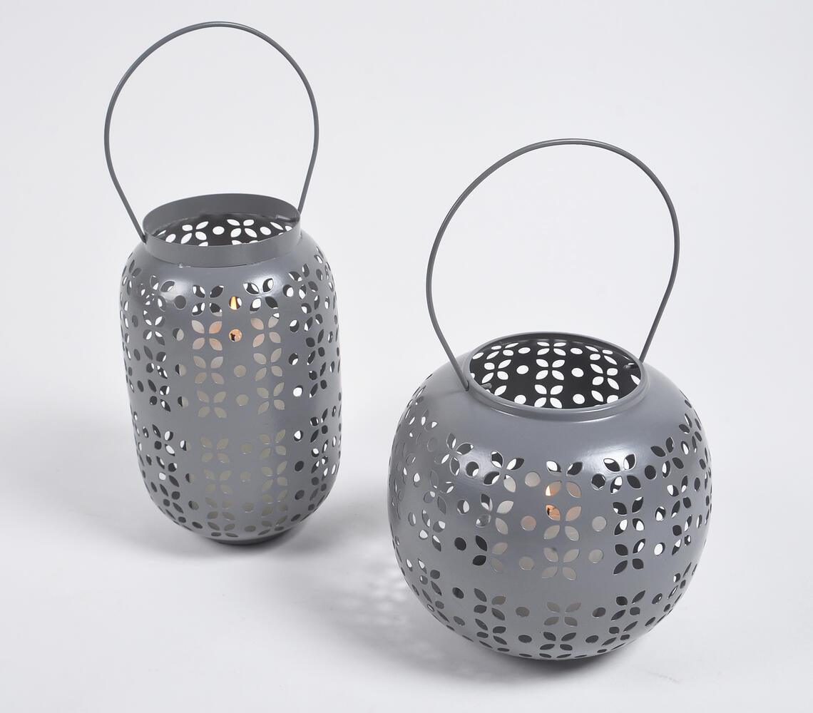 Perforated Grey Iron Lanterns (Set of 2) - GAAIA