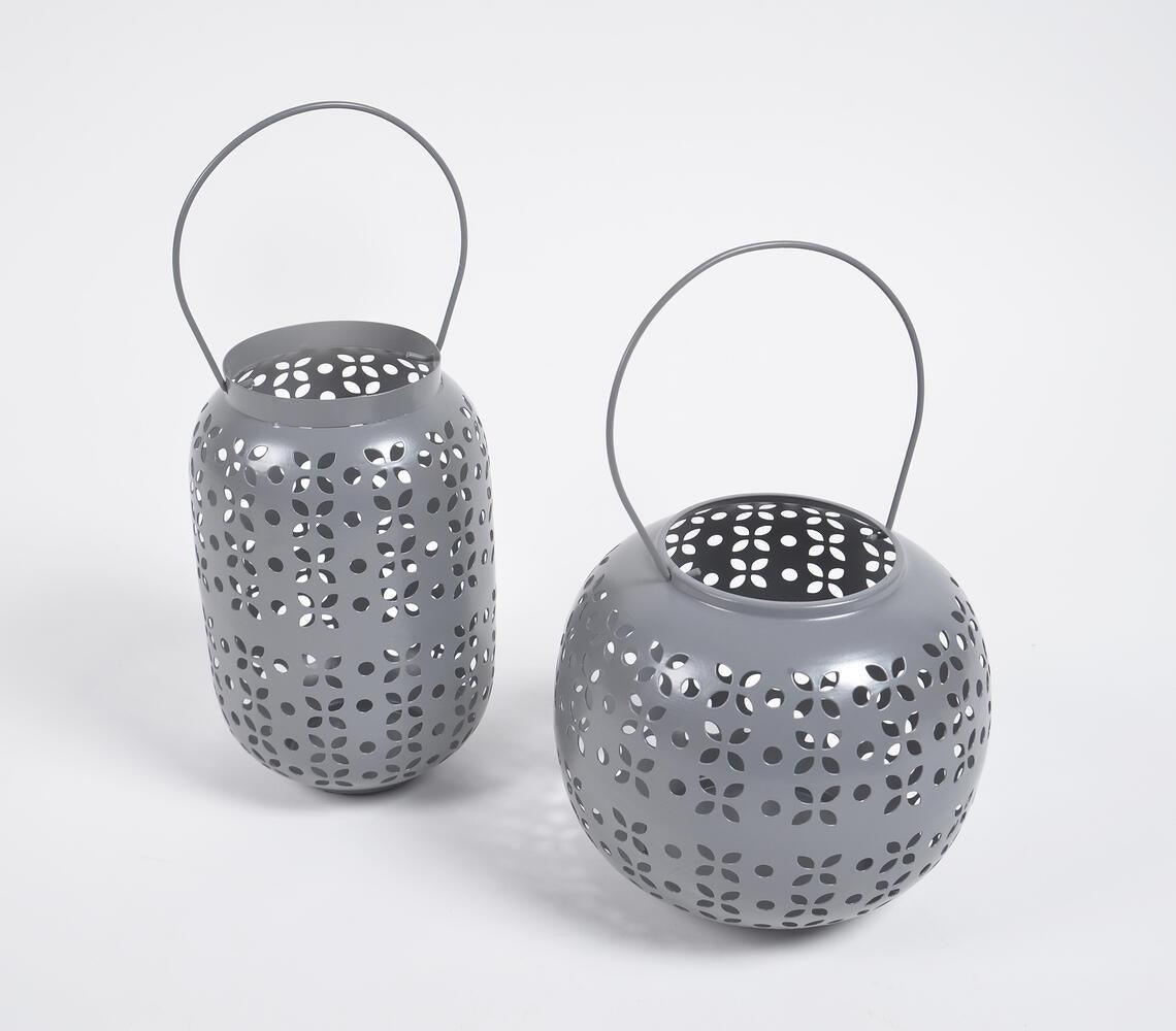 Perforated Grey Iron Lanterns (Set of 2) - GAAIA