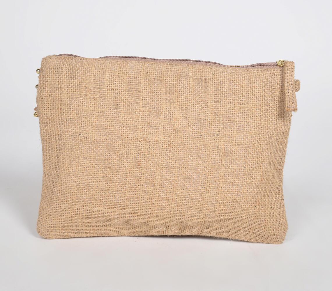 Pom-Pom & tassel Embellished Jute Pouch - GAAIA