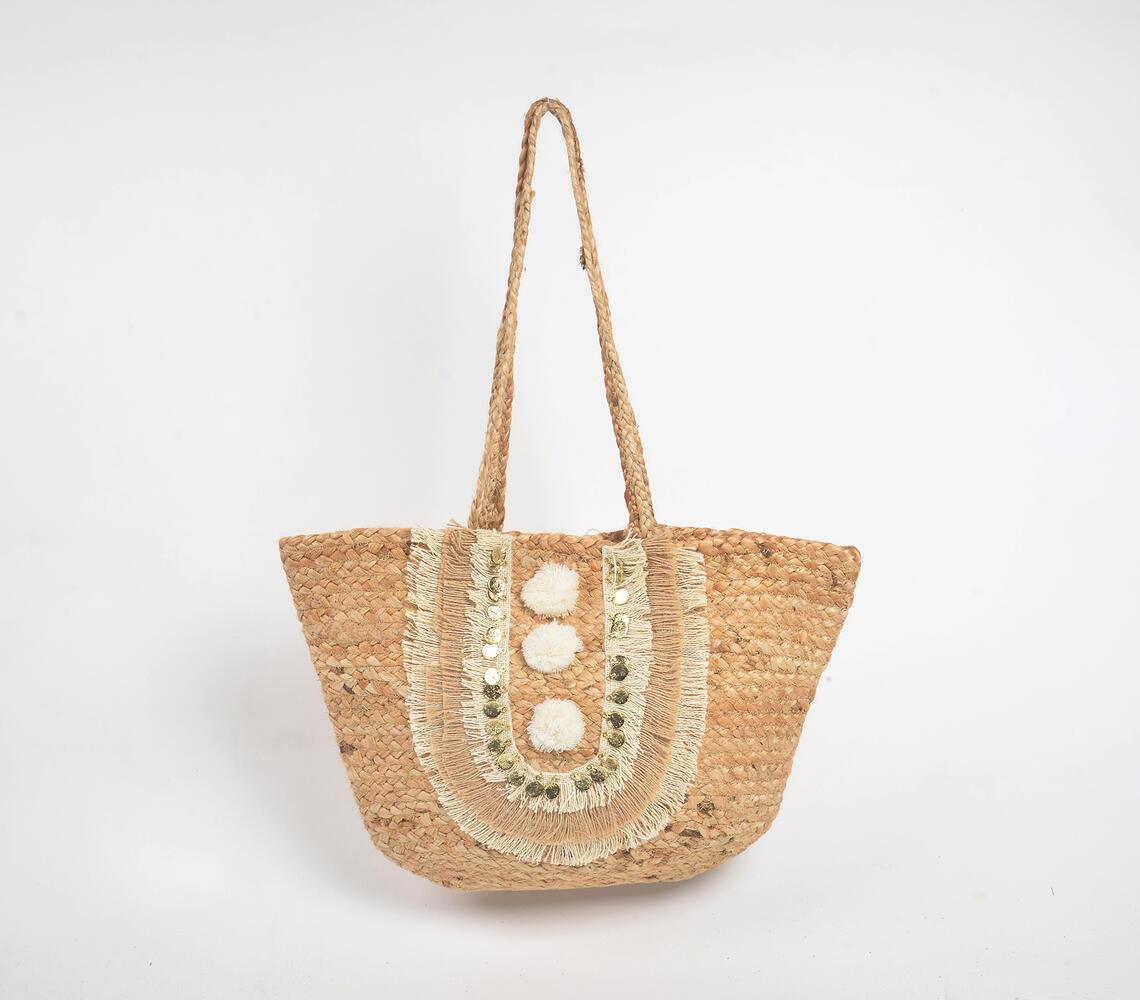 Pom-poms & Fringes Jute Tote Bag - GAAIA