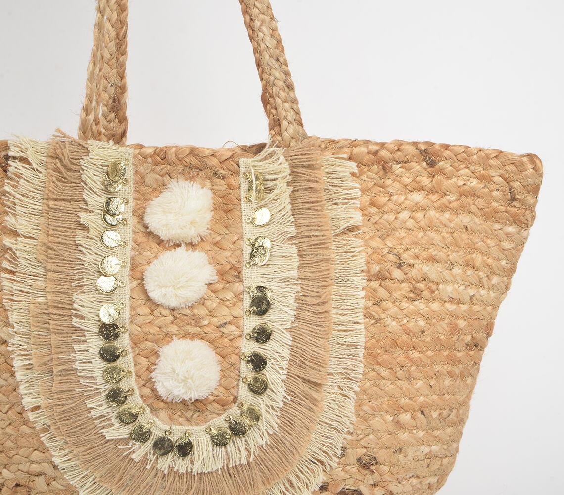 Pom-poms & Fringes Jute Tote Bag - GAAIA