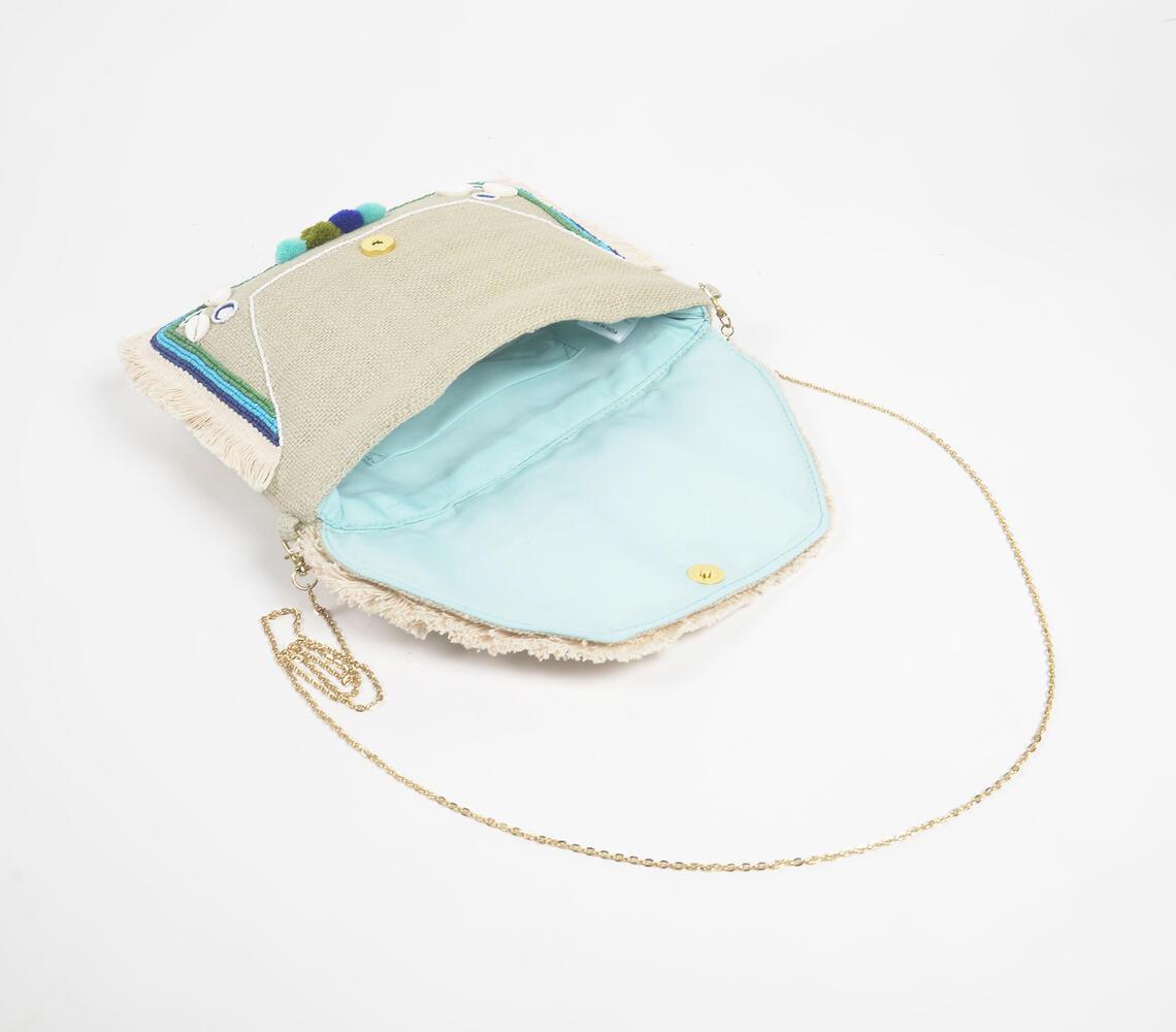 Pom-poms & Shells Aqua Crossbody Bag - GAAIA