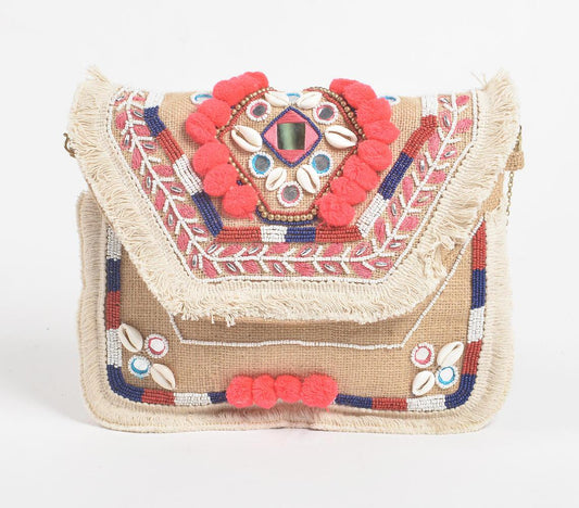 Pom-poms & Shells Coral Crossbody Bag - GAAIA