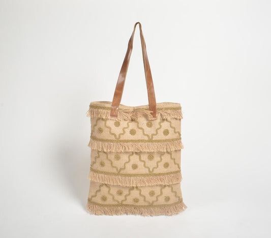 Portico Patterned Frayed Jute Tote bag - GAAIA