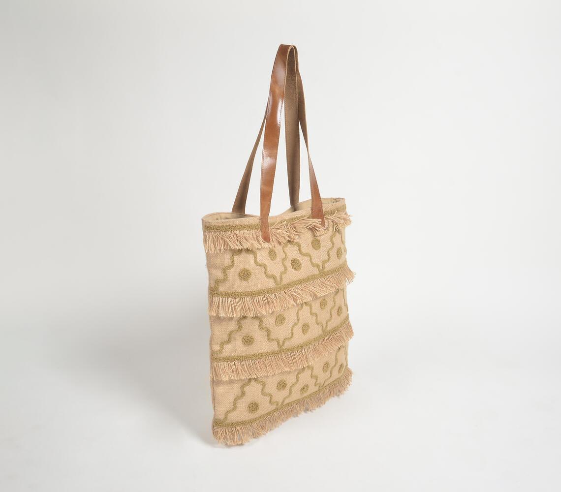 Portico Patterned Frayed Jute Tote bag - GAAIA