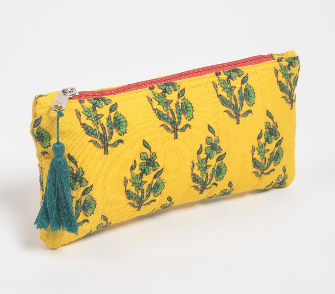 Quilted & Printed Yellow Tree Tasseled Travel Pouch - GAAIA