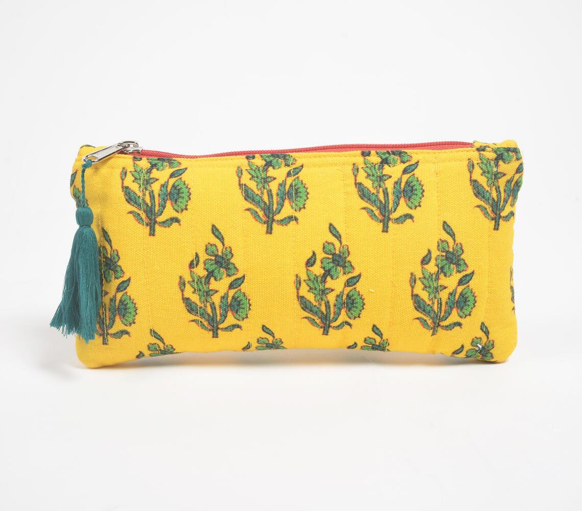 Quilted & Printed Yellow Tree Tasseled Travel Pouch - GAAIA