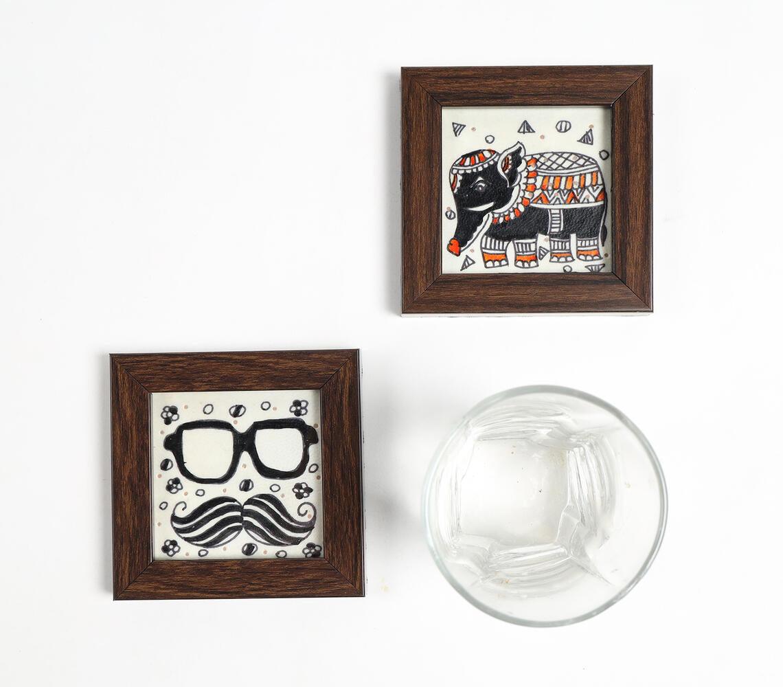 Quirky Hand painted Framed Coasters (Set of 2) - GAAIA