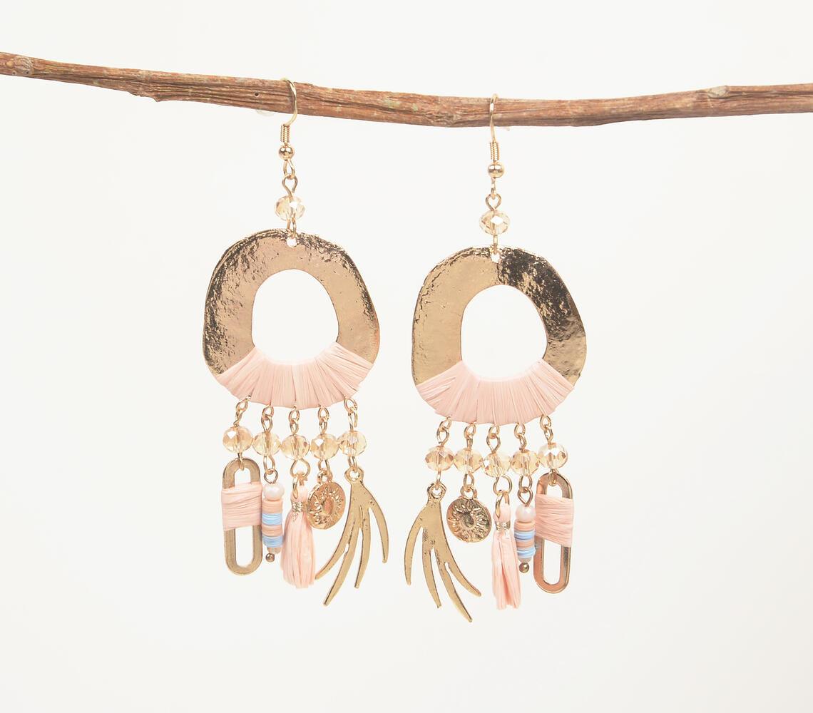 Raffia-Wrapped Gold-Toned Cluster Dangle Earrings - GAAIA