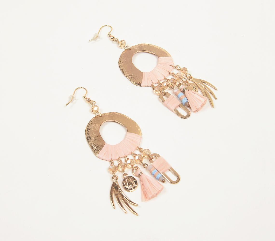 Raffia-Wrapped Gold-Toned Cluster Dangle Earrings - GAAIA