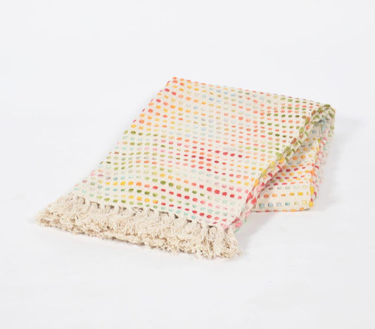 Rainbow Illusion Handwoven Cotton Throw with Tassels - GAAIA