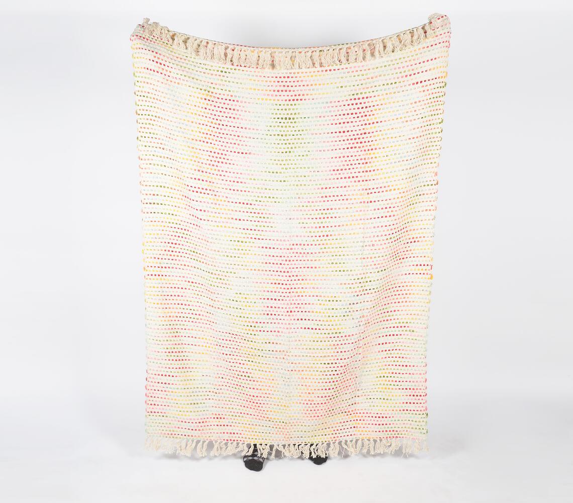 Rainbow Illusion Handwoven Cotton Throw with Tassels - GAAIA