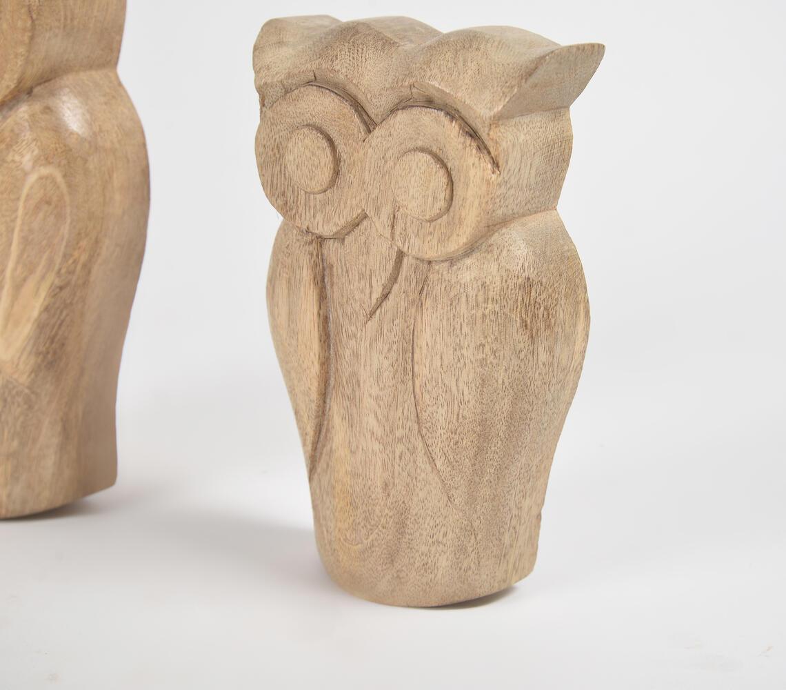 Raw Hand Carved Wooden Owl Figurines (Set of 2) - GAAIA