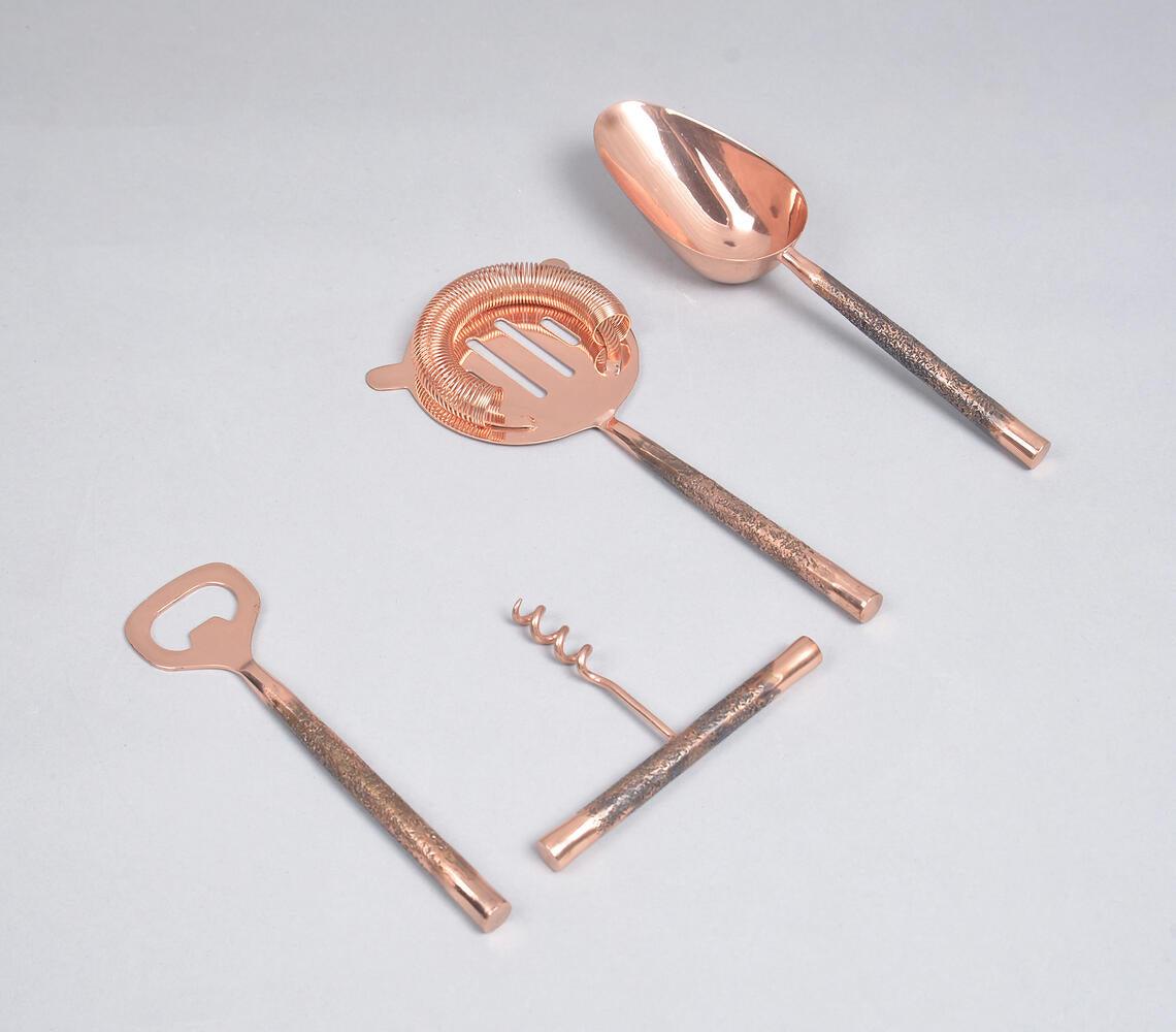 Rose-Gold-Toned Stainless Steel Textured Bar Tools (Set of 4) - GAAIA