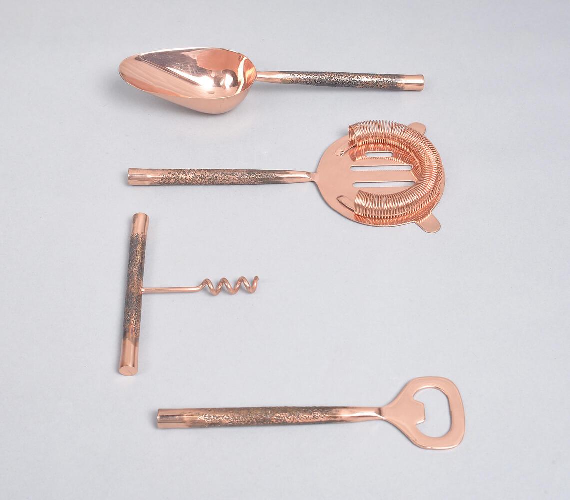 Rose-Gold-Toned Stainless Steel Textured Bar Tools (Set of 4) - GAAIA