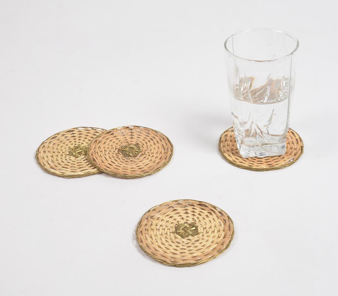 Round Cane & Brass Classic Coasters (Set of 4) - GAAIA