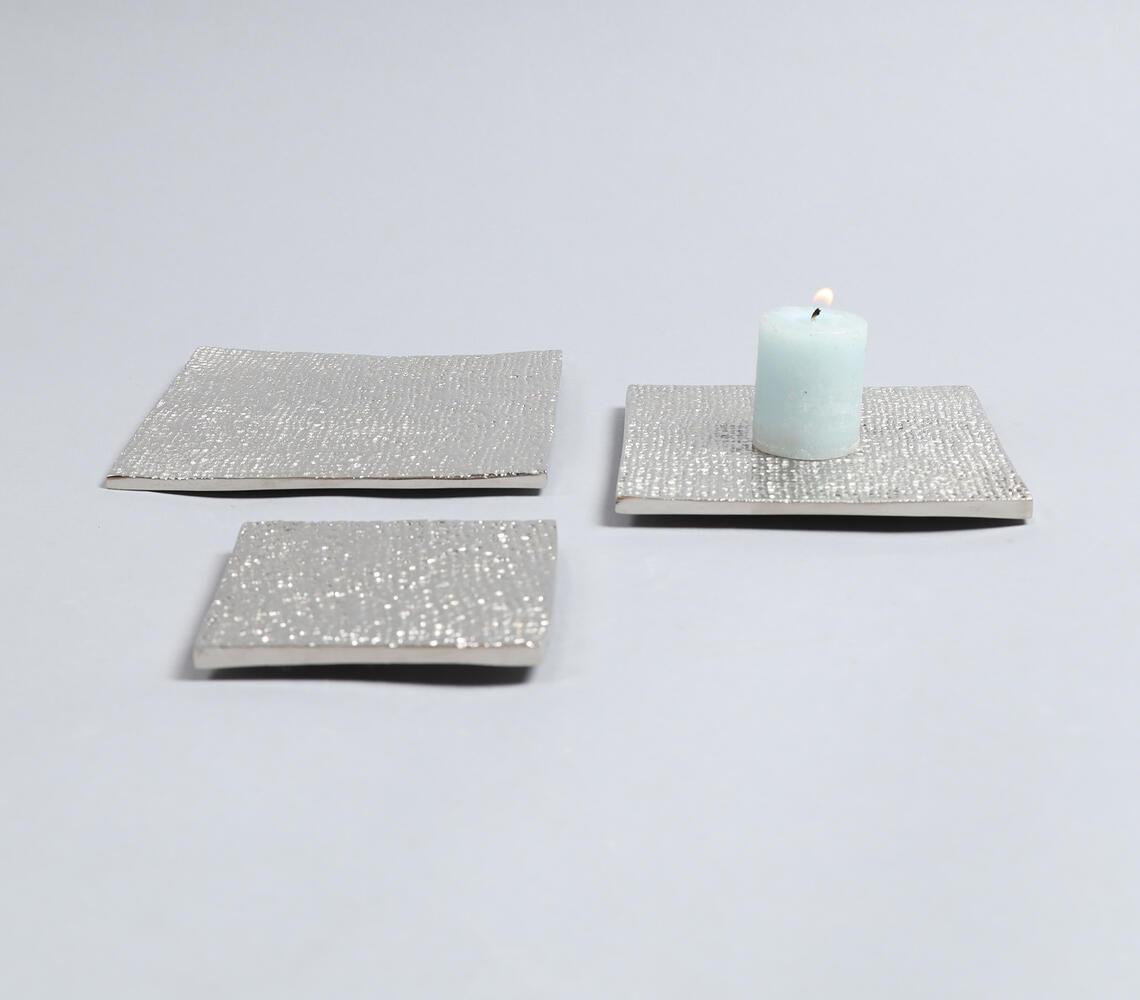 Sand Cast Aluminium Square Textured Candle Plates (Set of 3) - GAAIA