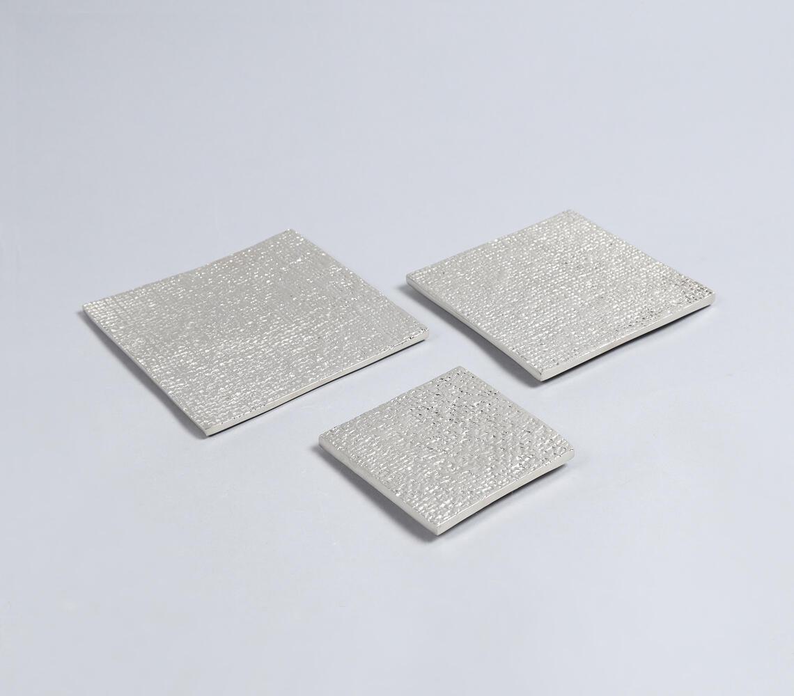 Sand Cast Aluminium Square Textured Candle Plates (Set of 3) - GAAIA