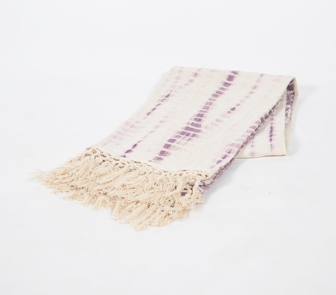 Shibori Tie-and-Dye Mauve Cotton Throw with Tassels - GAAIA